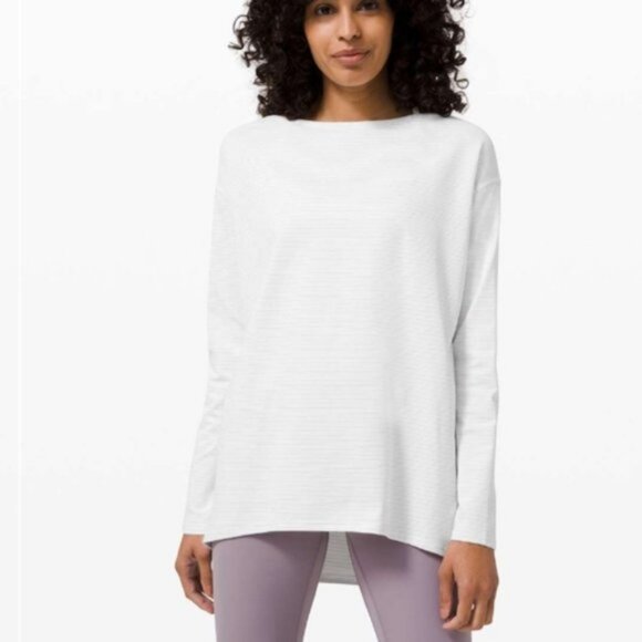 Lululemon Back in Action Long Sleeve Shirt *Shine Shine Stripe White Gold - Picture 3 of 10